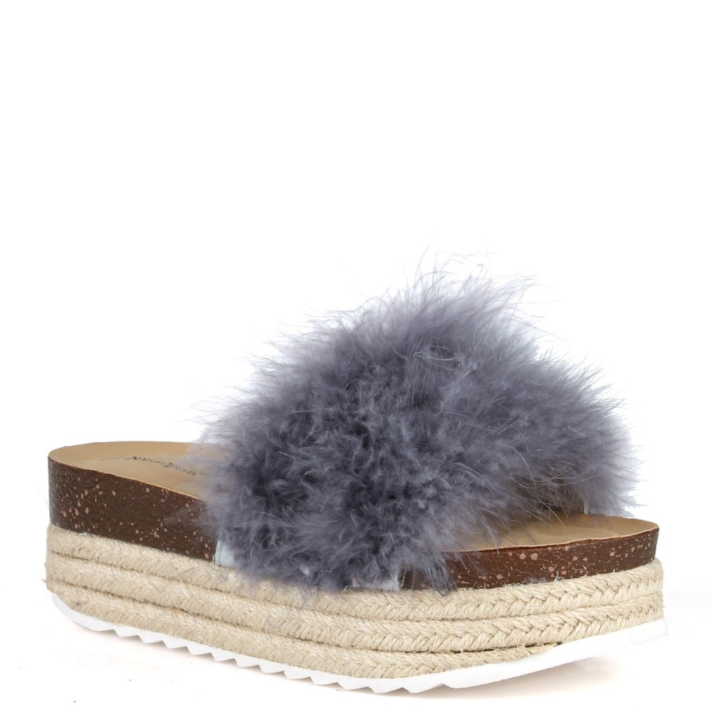 Gage-12 Faux fur Platform Espadrilles in Grey